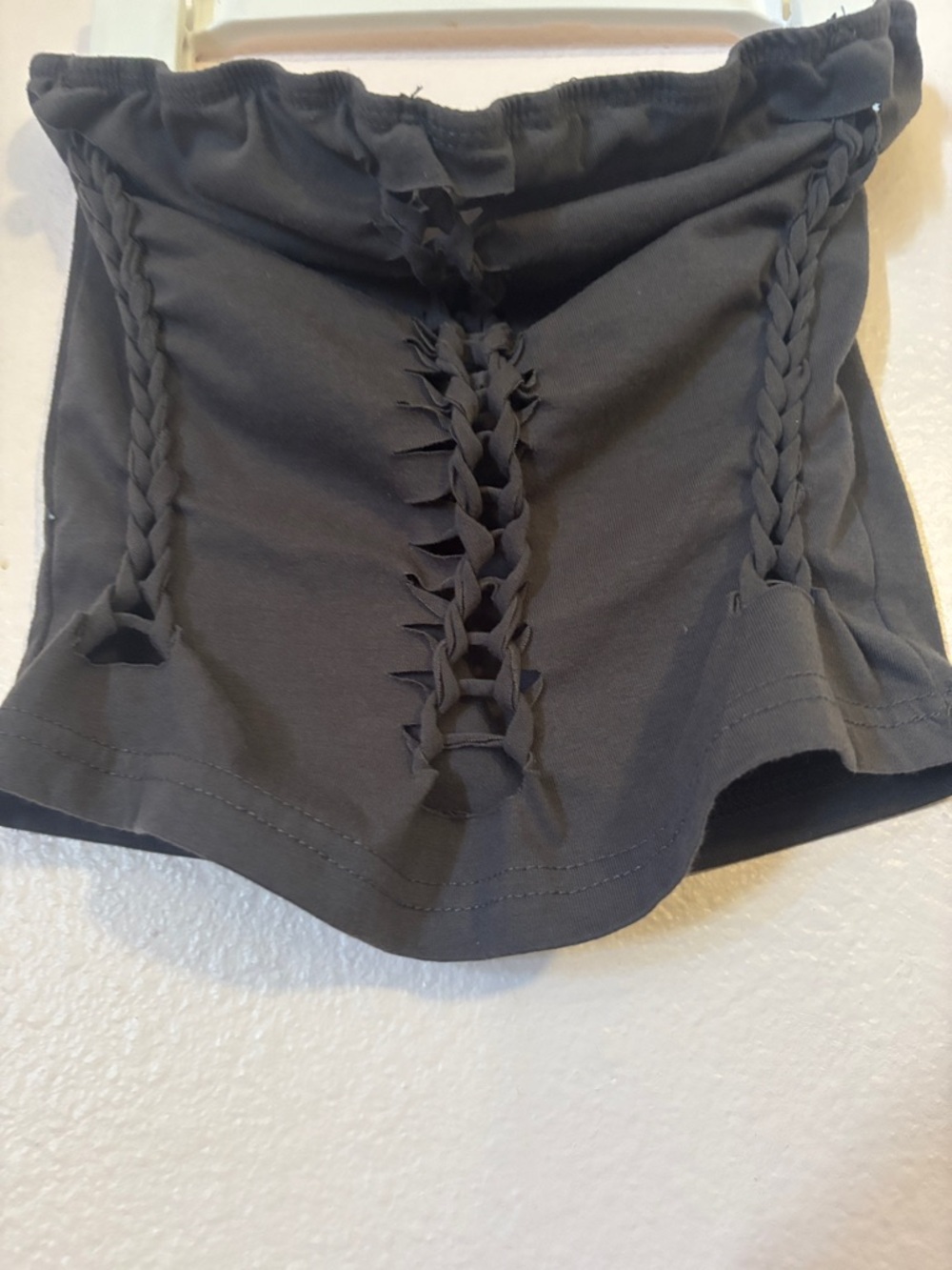 Woman’s Gray Tube Top With Braided Details, Size S